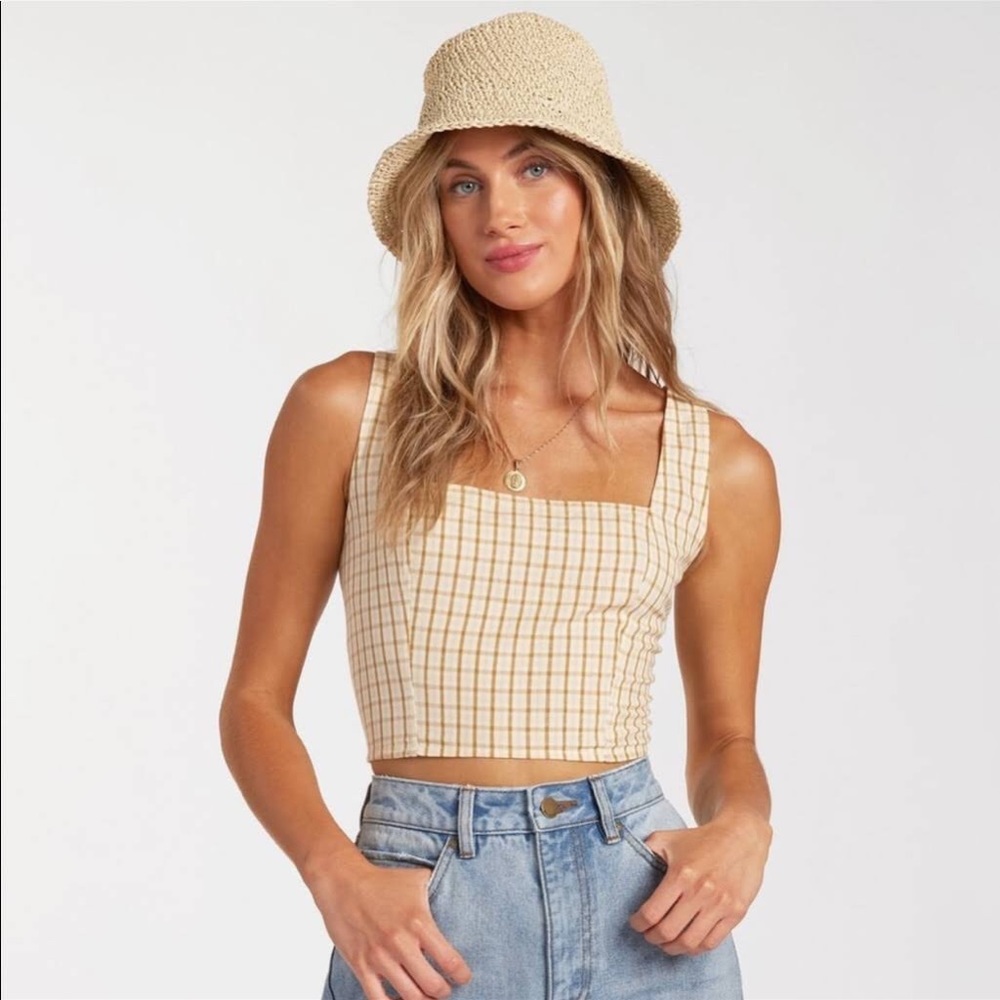 Women’s Billabong Check it cotton flax linen blend crop top size S
